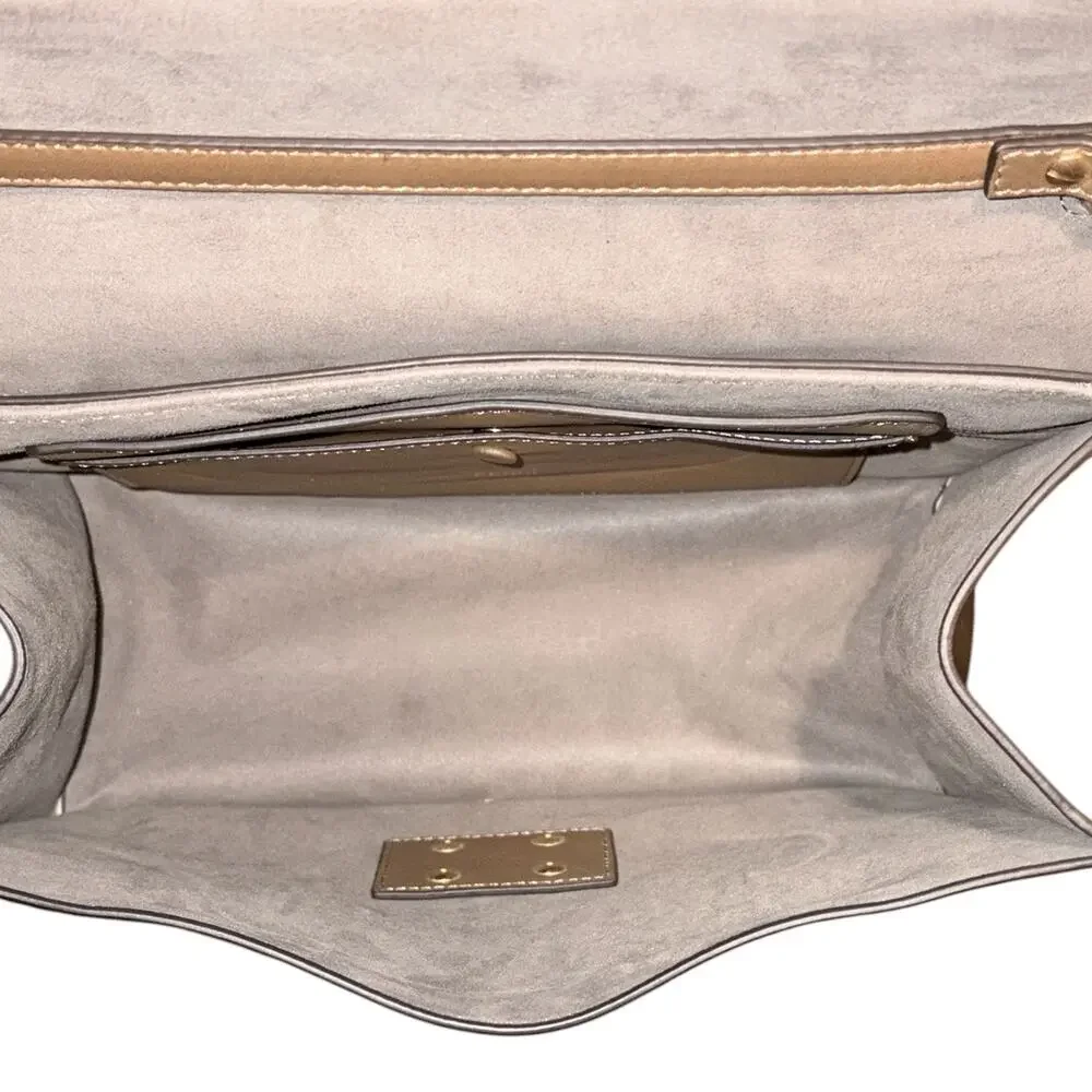 Fendi Kan I Medium FF Logo Print Flap Shoulder Bag Gold Chain Crossbody Khaki